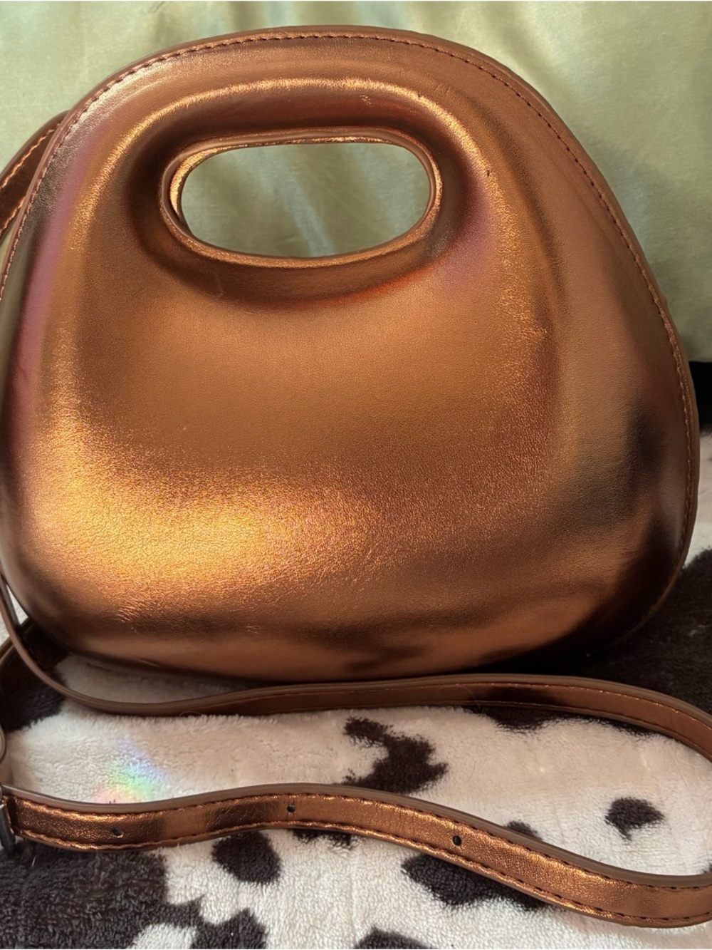 Metallic Bronze Women's Handbag with Top Handle